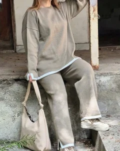 ست حاشیه دار طوسی روشن